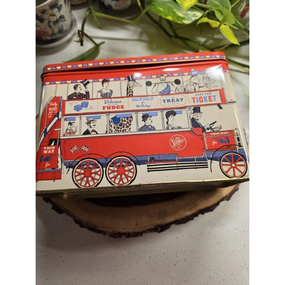 Mr Stanley's British Cookies Tin Bus Container, Great Graphics,Empty